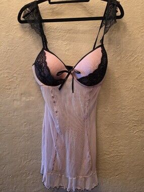 Andrea Kristoff Escante Pink Black Lace Babydoll Slip Chemise 38